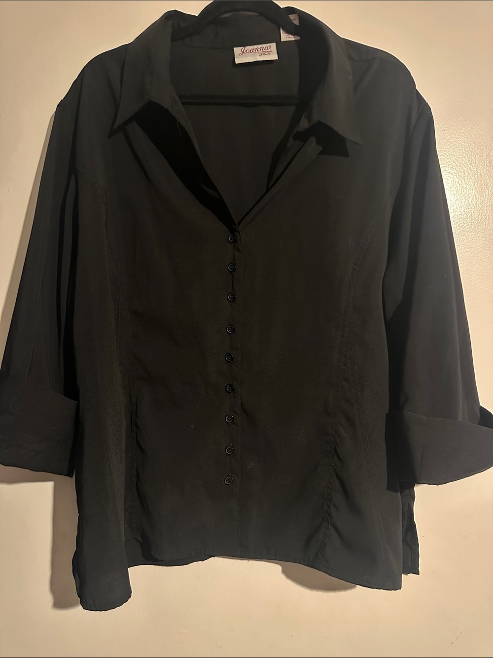 Joanna Black Button-Front Collared Blouse